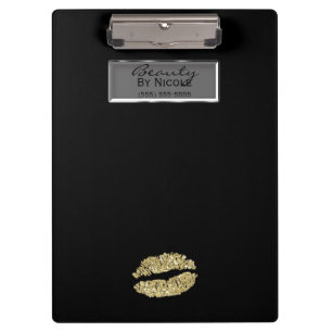 Gold Glitter Lips Elegant Chic Glam Personalized Clipboard