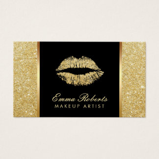 Gold Glitter Lips Makeup Artist Modern Business Card