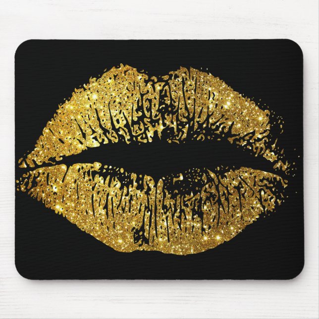 Gold Glitter Lips Mouse Pad (Front)