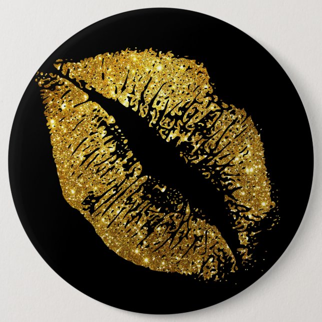 Gold Glitter Lips Pinback Button (Front)