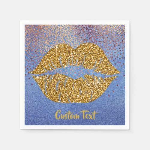 Gold Glitter Lips Sparkle Girly Glam Personalized Napkins