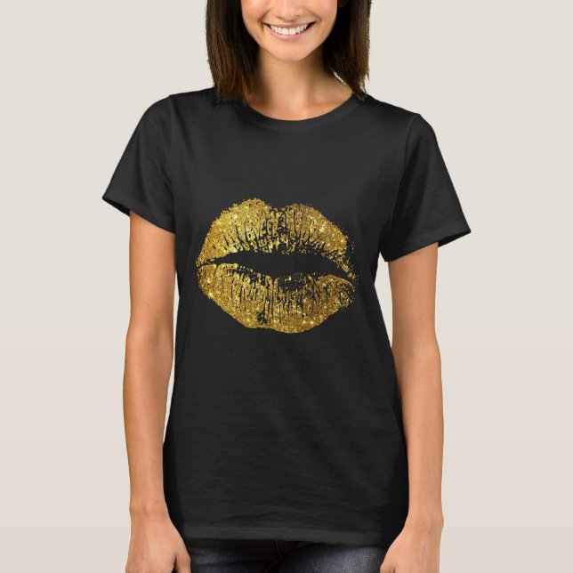 Gold Glitter Lips T-Shirt (Front)
