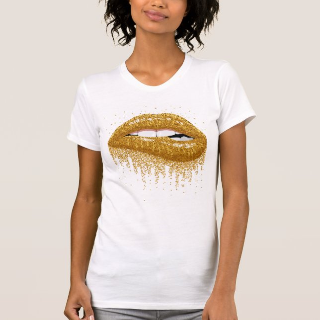 Gold Glitter Lips T-Shirt (Front)