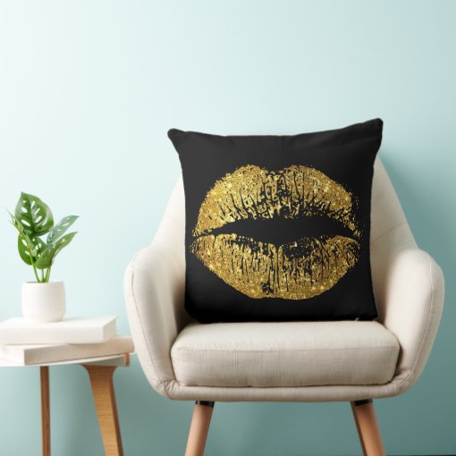 Gold Glitter Lips Throw Pillow Zazzle