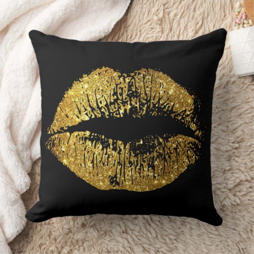 Gold Glitter Lips Throw Pillow Zazzle