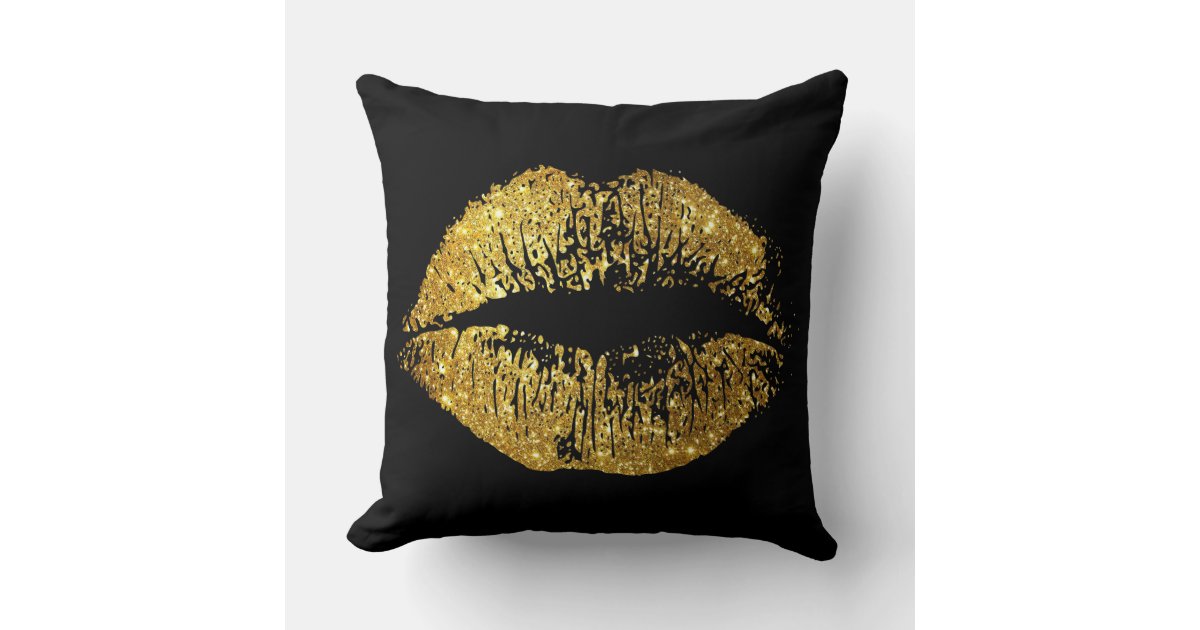 Gold Glitter Lips Throw Pillow Zazzle