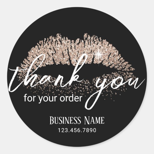 Gold Glitter Lipstick Salon Business Thank You  Classic Round Sticker (Front)