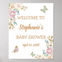 Gold Glitter Little Butterfly Baby Shower Welcome Poster