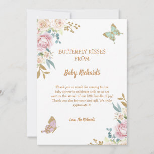 Gold Glitter Little Butterfly Rose Baby Shower Thank You Card