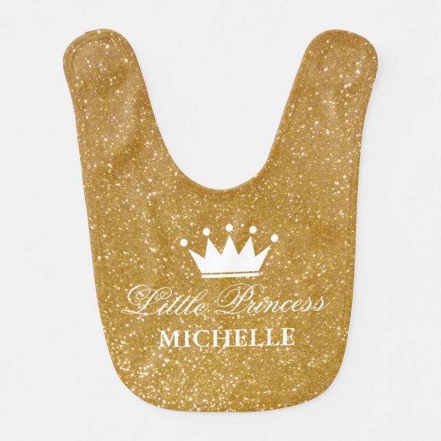 Gold glitter little princess crown baby bib design (Front)