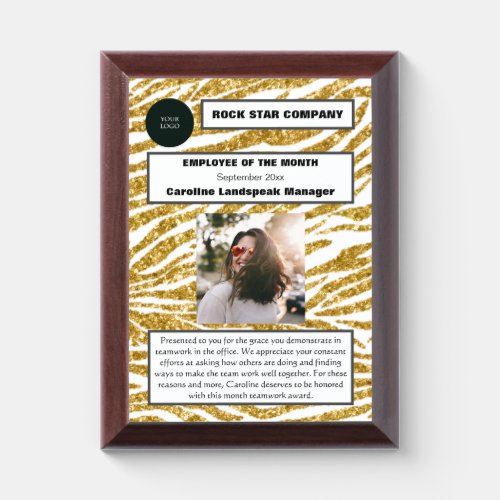 Gold Glitter Logo  Photo Employee of the Month Award Plaque