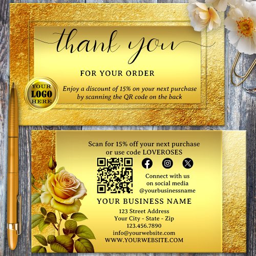 Gold Glitter Logo Thank You For Your Order Business Card