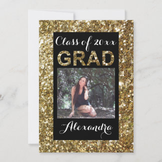 Gold Glitter-Look 1 Photo Graduation Invitation