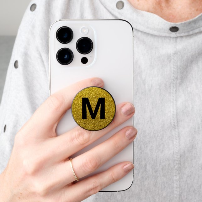 Gold Glitter Look and Monogram PopSocket (Hand)