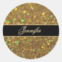 Gold Glitter Look Artwork Classic Round Sticker
