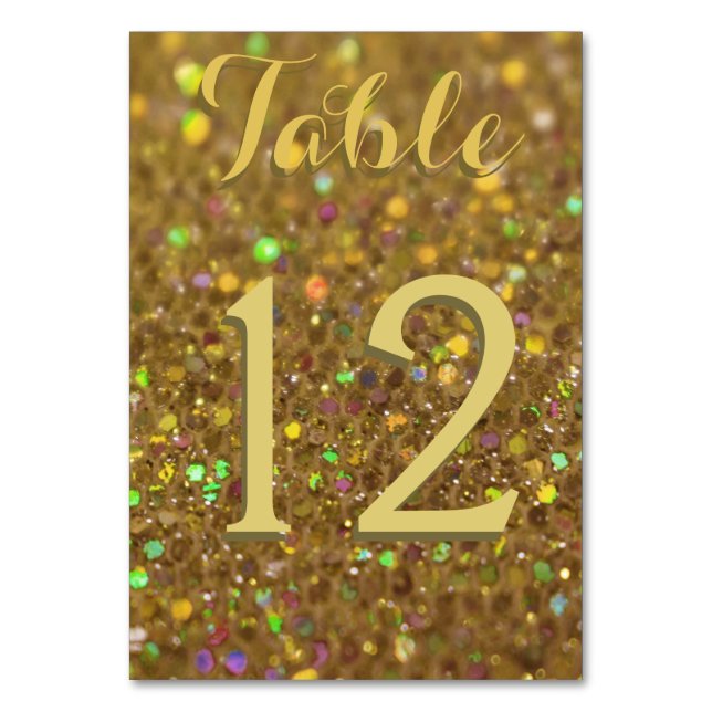 Gold Glitter Look Artwork Table Number (Front)