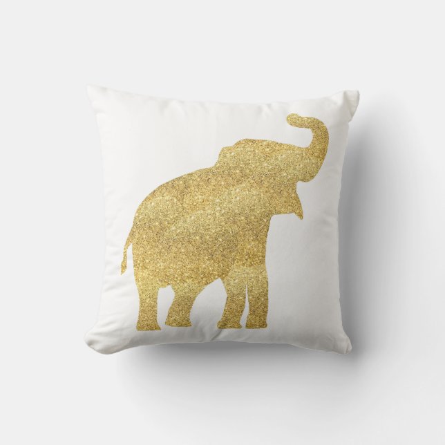 gold glitter look baby elephant throw pillow (Front)