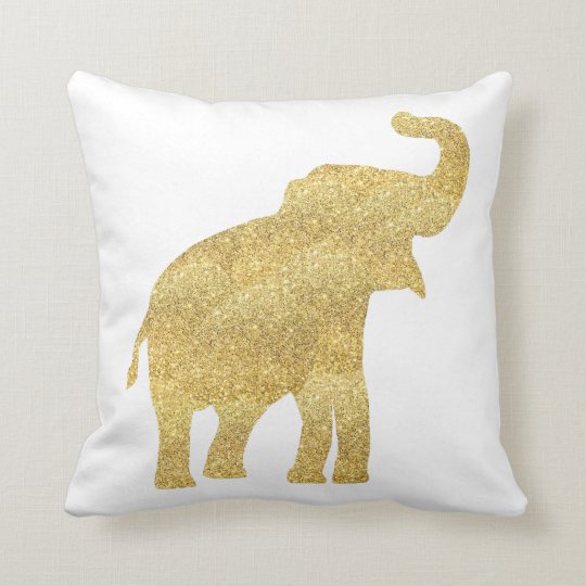 gold glitter look baby elephant throw pillow