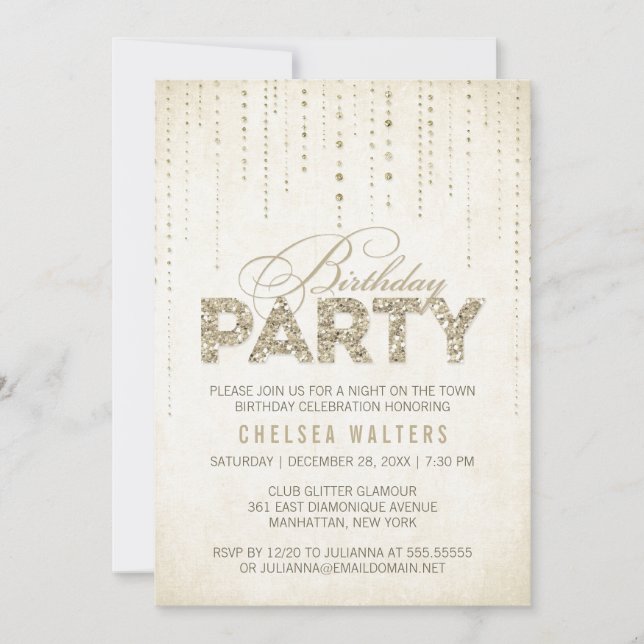 Gold Glitter Look Birthday Party Invitation (Front)