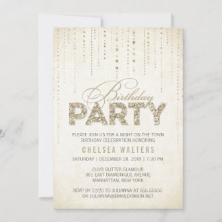Gold Glitter Look Birthday Party Invitation