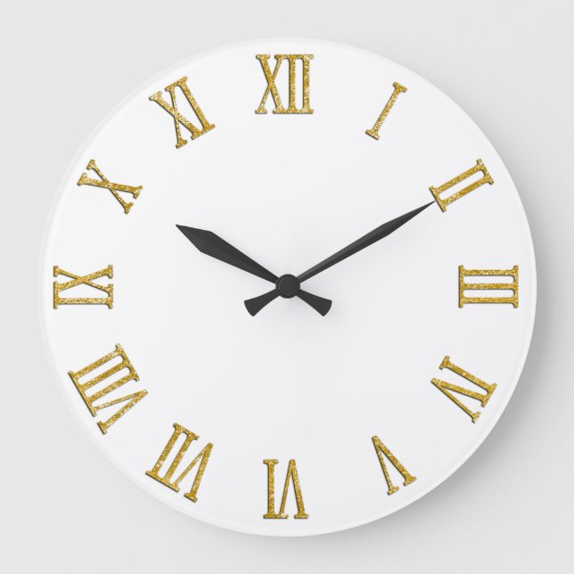 Gold Glitter Look Bold Roman Numerals Large Clock (Front)