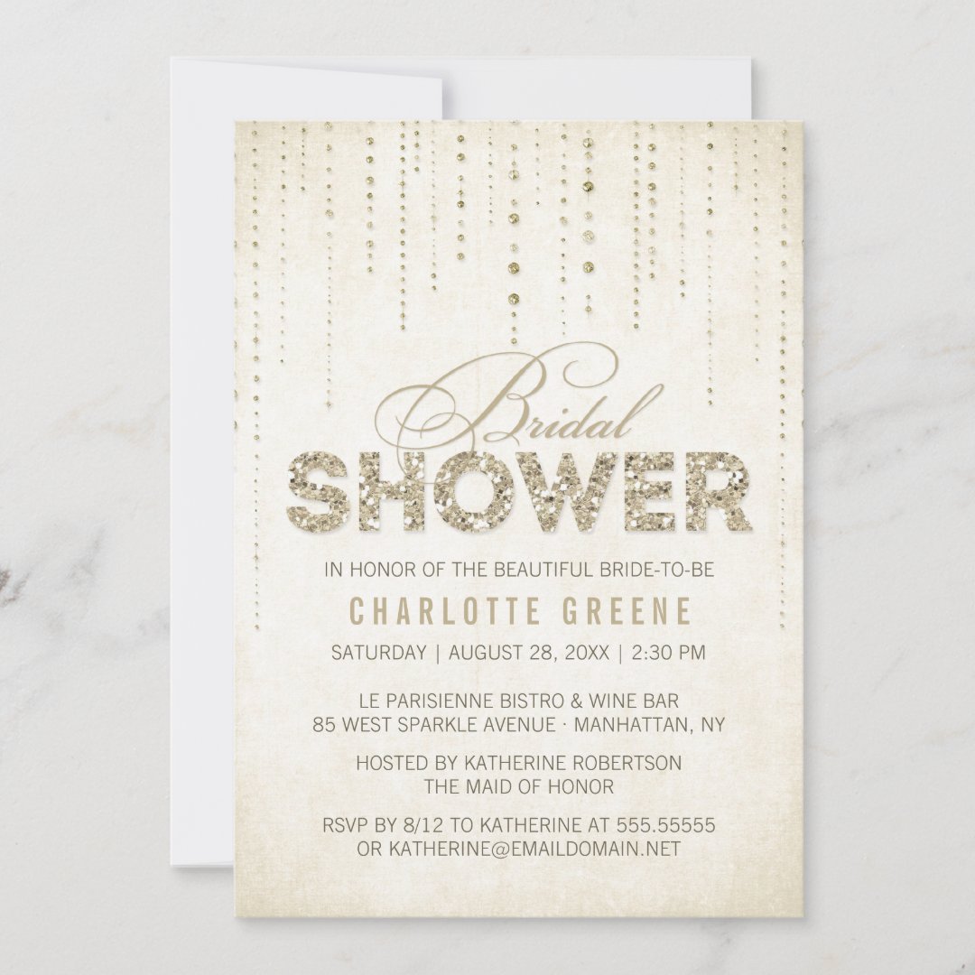 Gold Glitter Look Bridal Shower Invitation Zazzle
