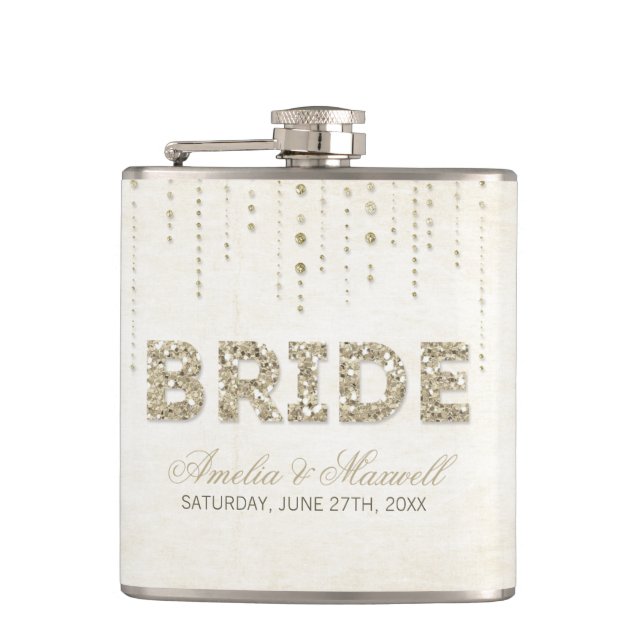 Gold Glitter Look Bride Flask (Front)