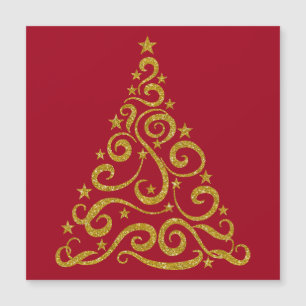 Gold Glitter Look Christmas Tree Holiday Magnet