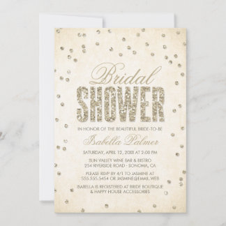 Gold Glitter Look Confetti Dots Bridal Shower Invitation