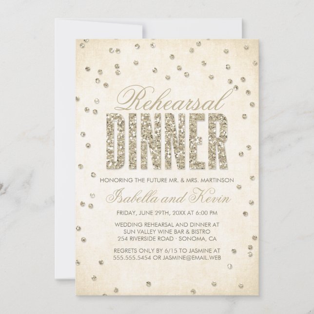 Gold Glitter Look Confetti Dots Rehearsal Dinner Invitation (Front)