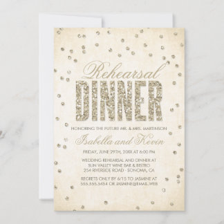 Gold Glitter Look Confetti Dots Rehearsal Dinner Invitation