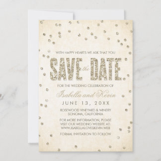 Gold Glitter Look Confetti Dots Save the Date