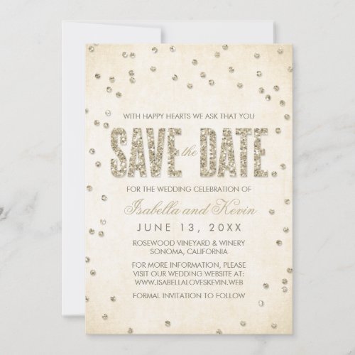 Gold Glitter Look Confetti Dots Save the Date