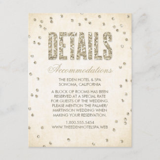 Gold Glitter Look Confetti Dots Wedding Details Enclosure Card