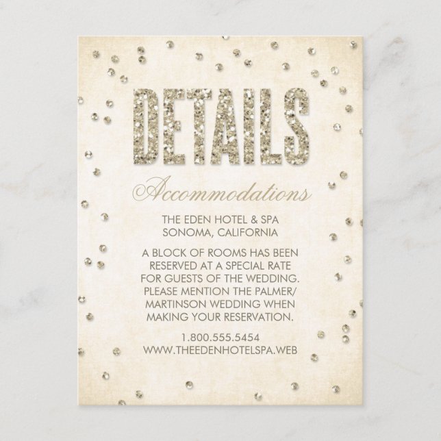 Gold Glitter Look Confetti Dots Wedding Details Enclosure Card (Front)