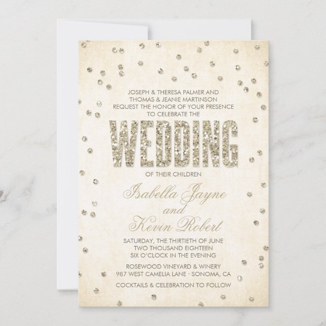 Gold Glitter Look Confetti Dots Wedding Invitation (Front)