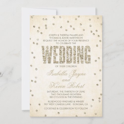 Glitter Look Confetti Wedding Invitation