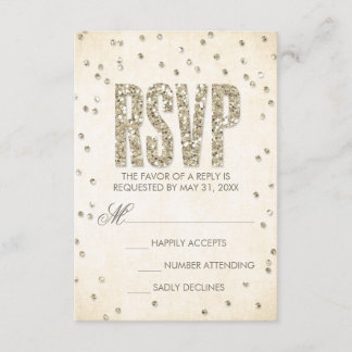 Gold Glitter Look Confetti Dots Wedding RSVP Card