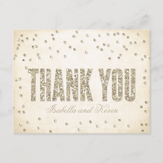 Gold Glitter Look Confetti Dots Wedding Thank You Postcard (Front)