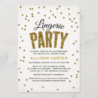 Gold Glitter Look Confetti Lingerie Party Invitation