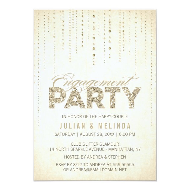 Gold Glitter Look Engagement Party Invitation