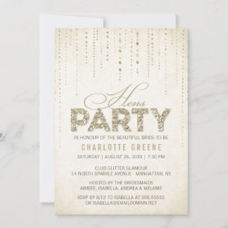 Gold Glitter Look Hens Party Invitation