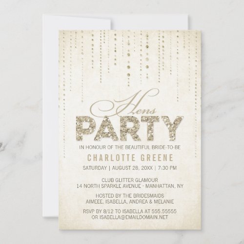 Gold Glitter Look Hens Party Invitation