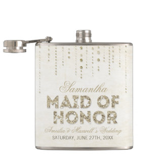 Gold Glitter Look Maid of Honor Flask