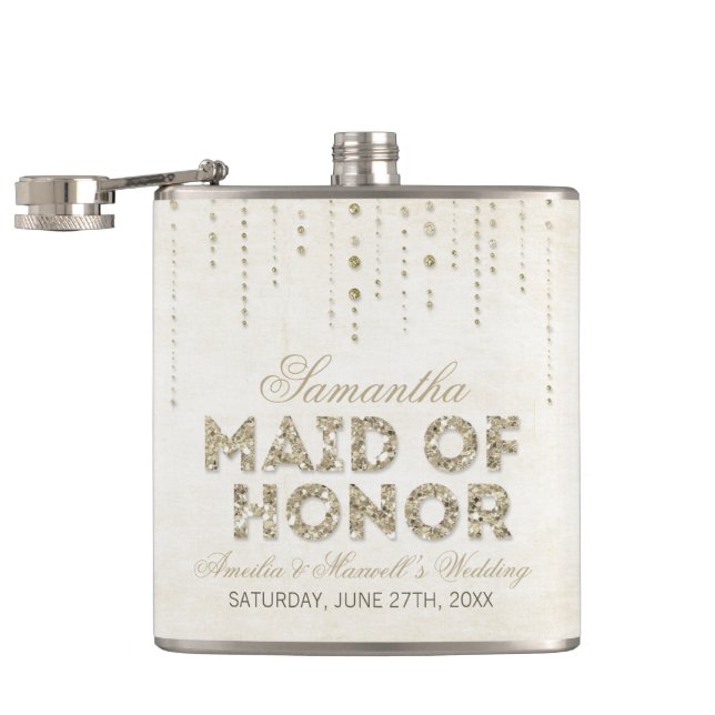 Gold Glitter Look Maid of Honor Flask (Opened)