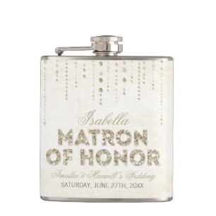 Gold Glitter Look Matron of Honor Flask