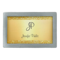 Gold Glitter Look Modern Monogrammed Template Belt Buckle