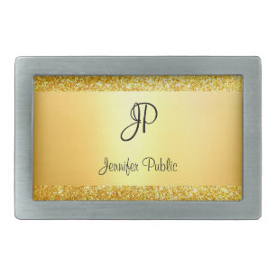 Gold Glitter Look Modern Monogrammed Template Belt Buckle