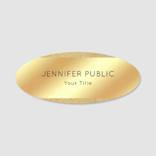 Gold Glitter Look Personalized Elegant Oval Name Tag