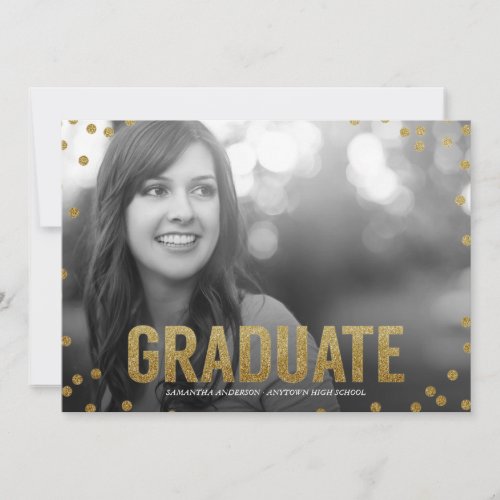 Gold Glitter Look Photo Graduation Invitation
